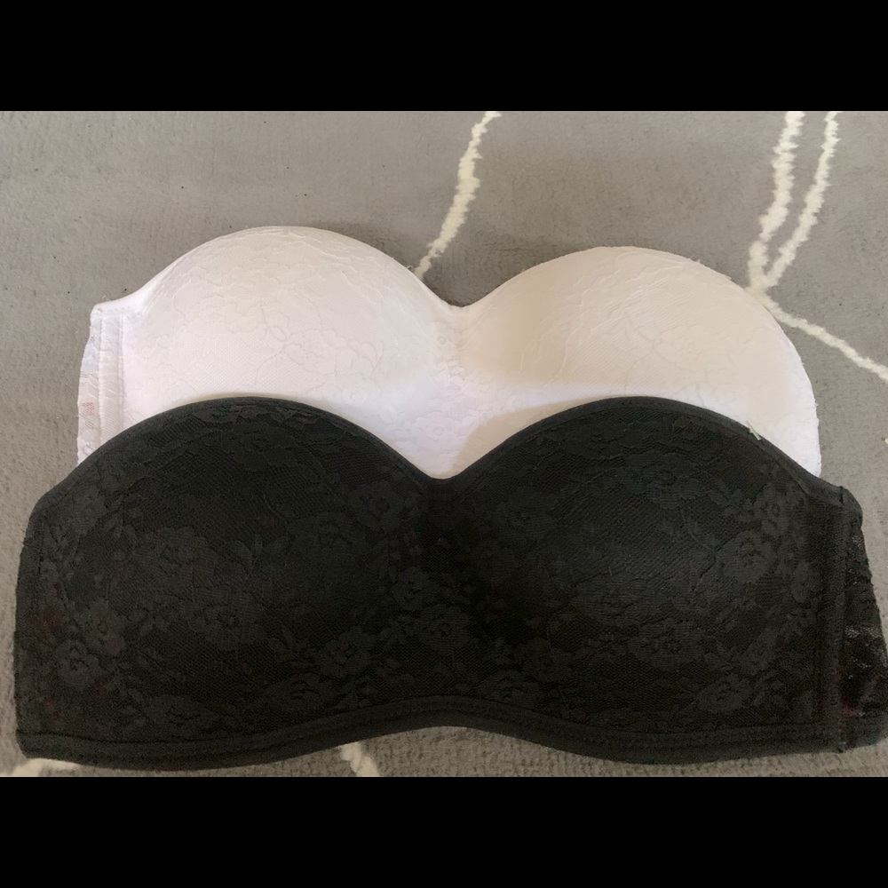 Pink by Victoria Secret Black and White Lace Bandeaus Size Small